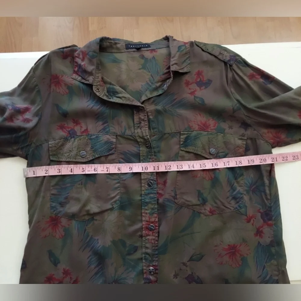 Sanctuary green floral snap front shirt long sleeve tunic top oversized Sz small - Picture 9 of 11
